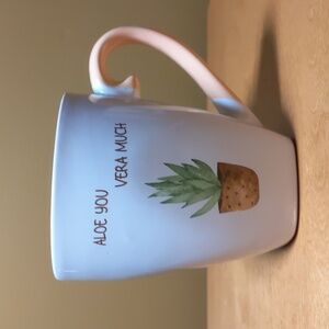 Peach and white Plant pun latte mug